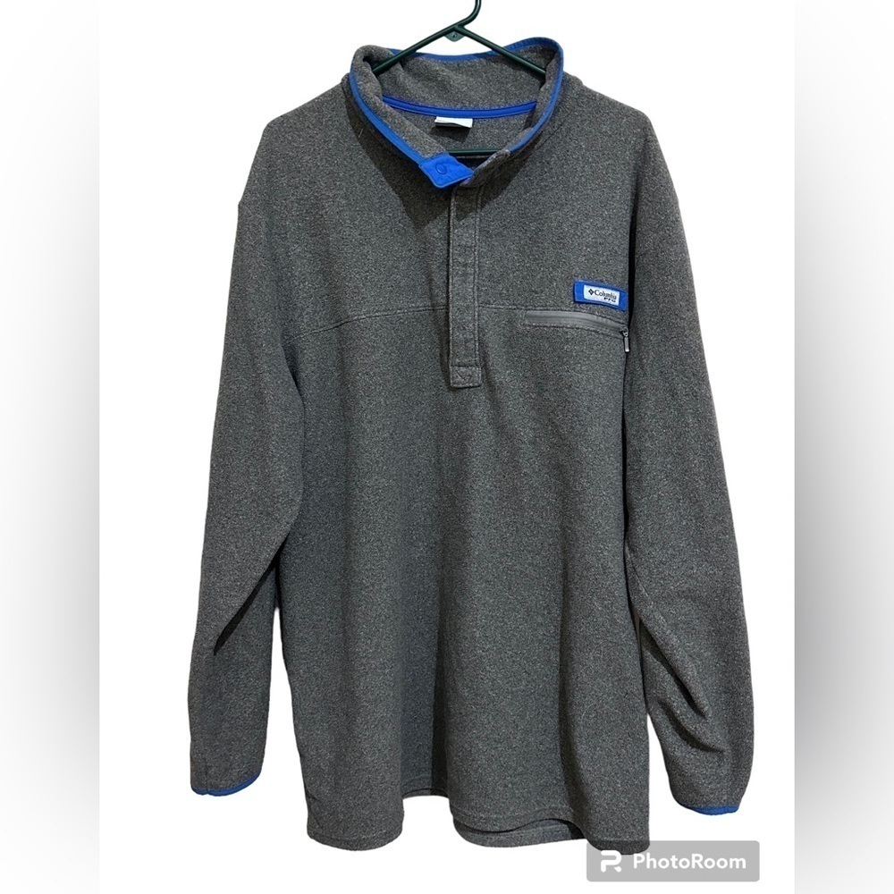 Columbia XXL Gray Pullover Snap Up Front Zipper Pocket Fleece Jacket